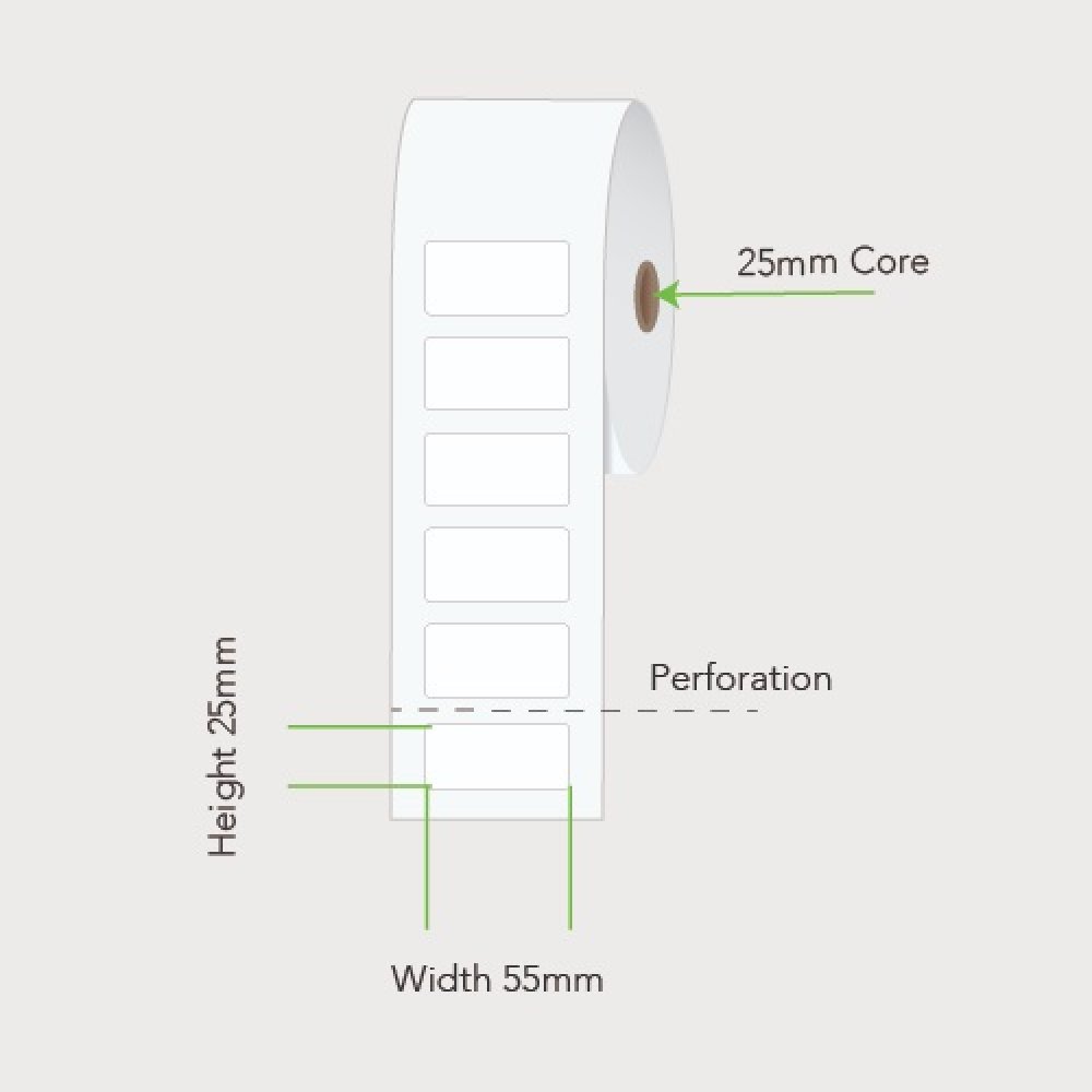55mm x 25mm 25mm Core Label Example